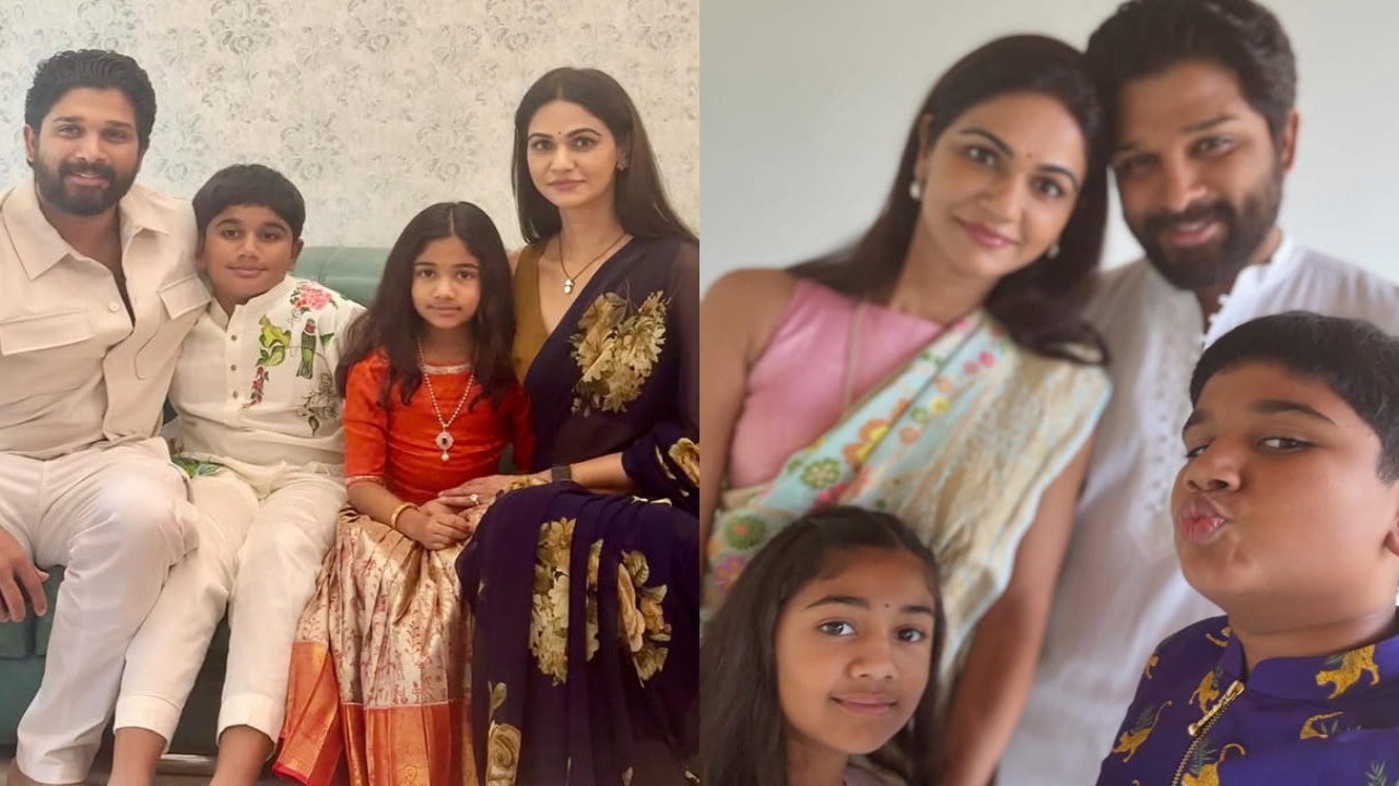 Allu Arjun poses for a selfie with wife Sneha and kids; celebrates Makar Sankranti at home (PC: Sneha Reddy Instagram) Allu Arjun’s son Ayaan clicks a picture-perfect family selfie as they celebrate Sankranti