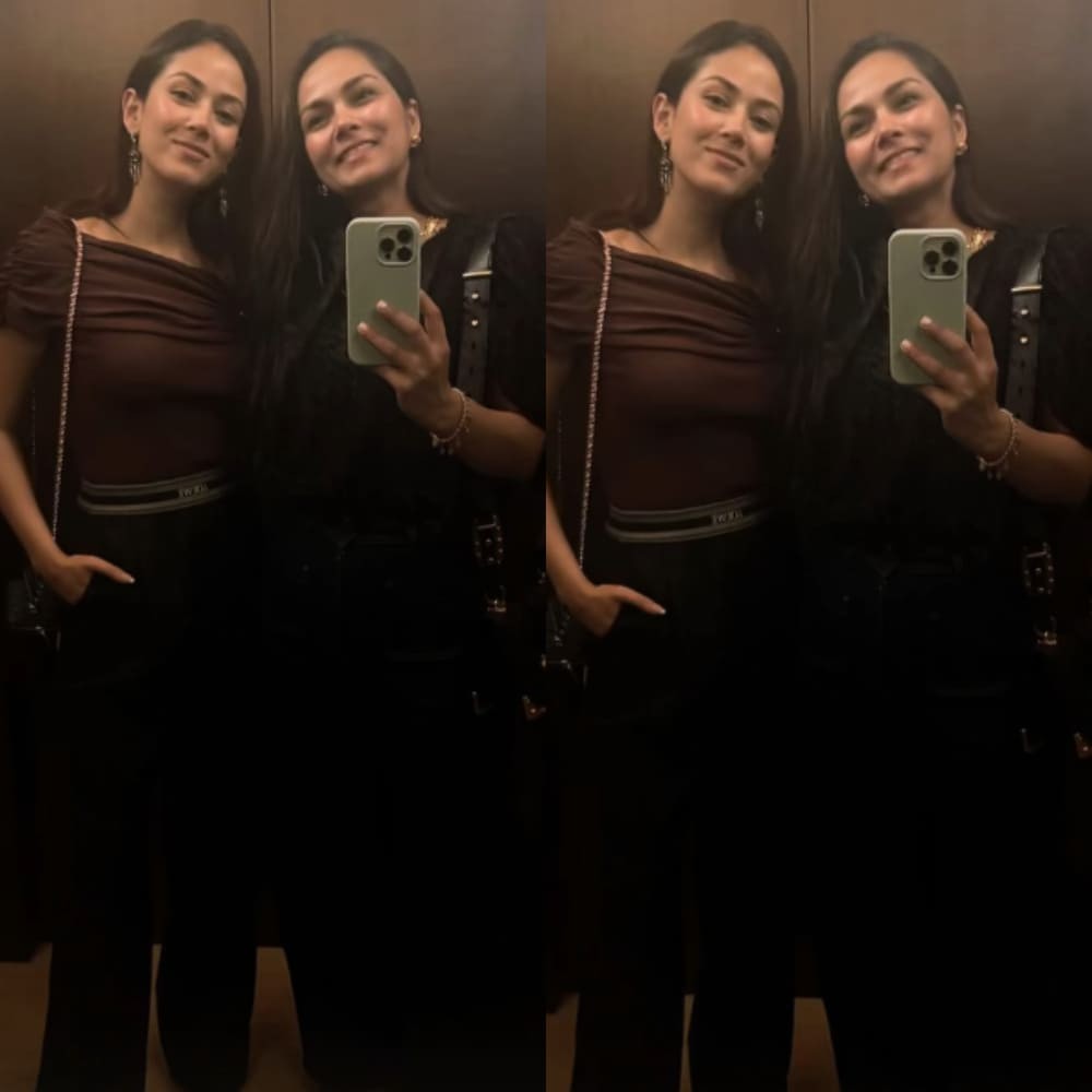  Mira Kapoor mixes laid-back vibes with high fashion, pairing brown off-shoulder top wi...