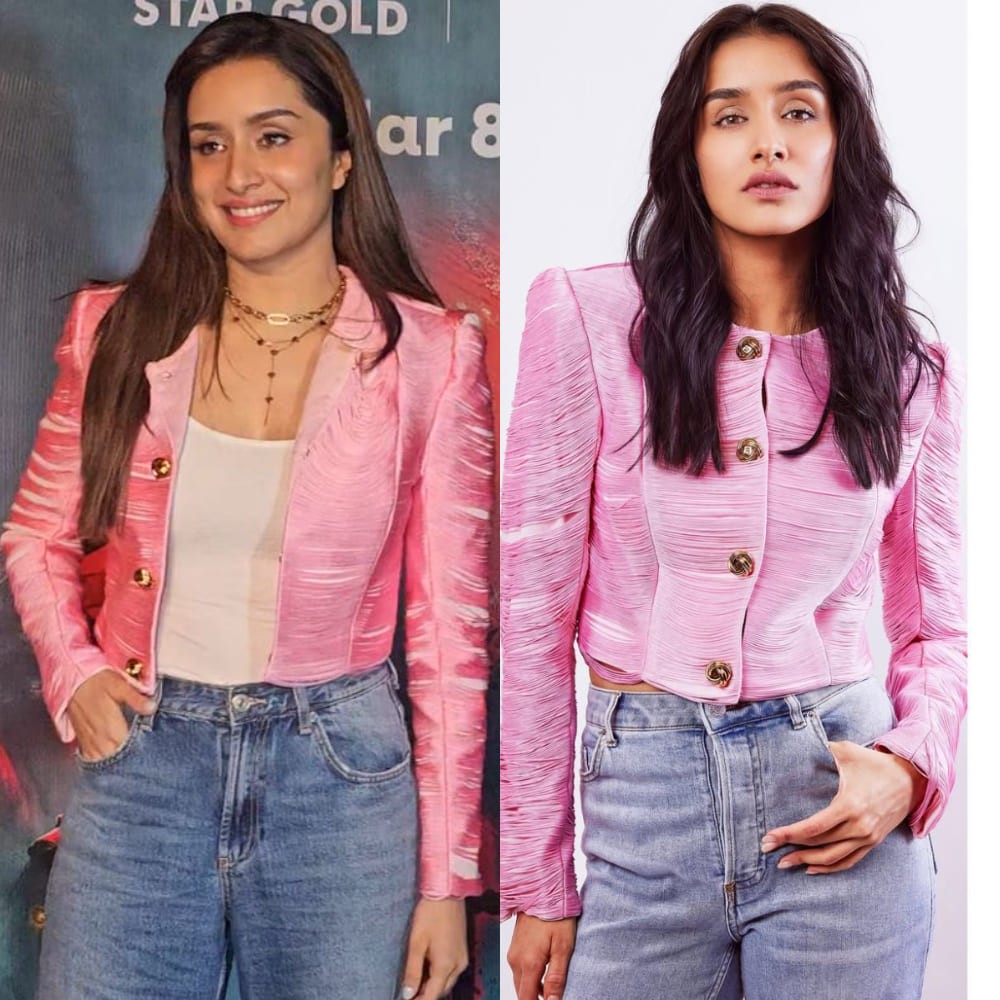 Shraddha Kapoor nails the ultimate cute girl vibe in pink jacket similar to the ₹63K Al...