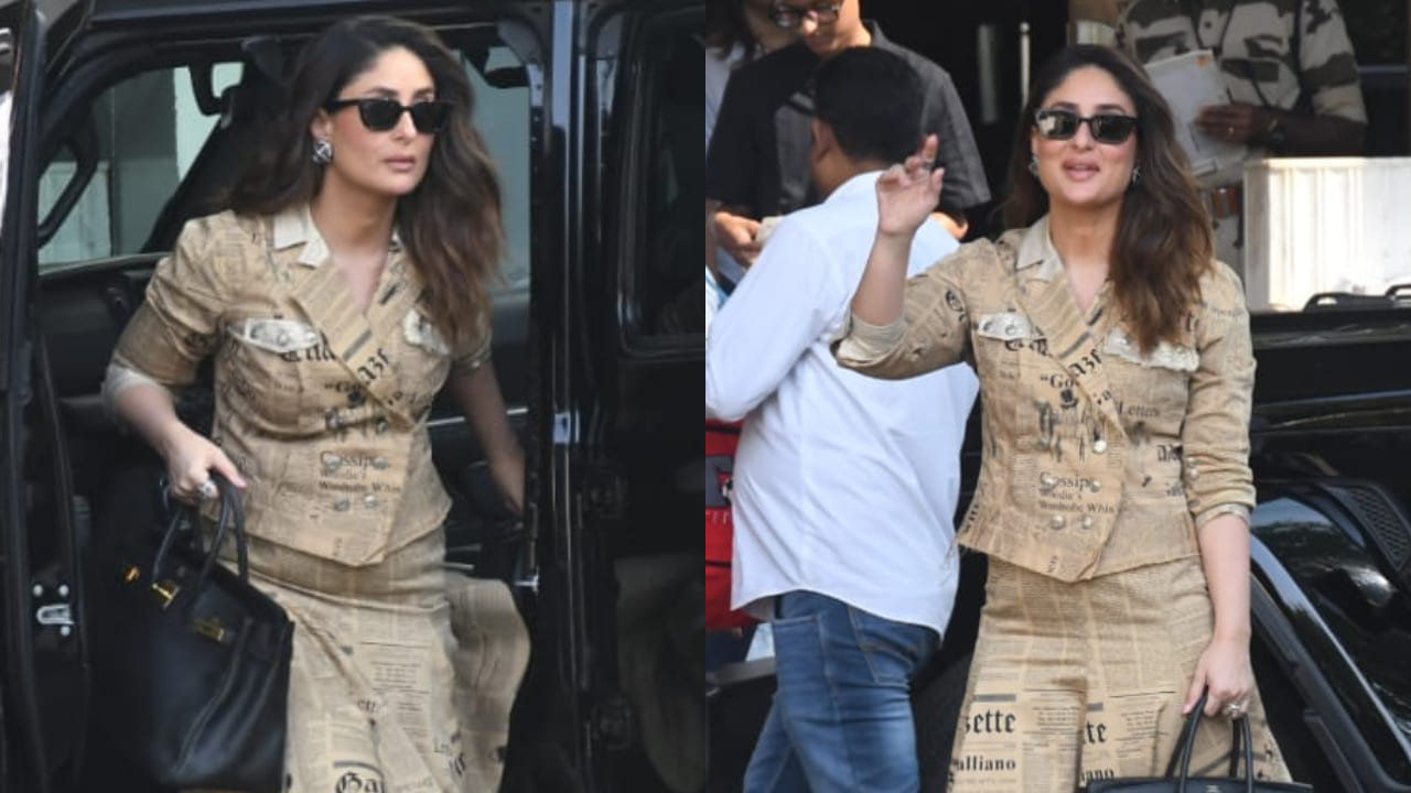 Kareena Kapoor turns airport runway into a catwalk in rare 2005 Gazette Print co-ord, paired with a Hermès bag