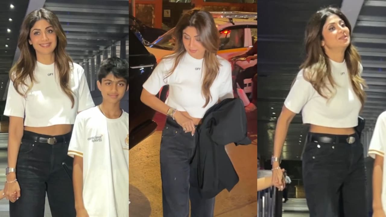 Shilpa Shetty’s crop top and black jeans look with poppin’ pink footwear proves she has that cool Gen-Z drip