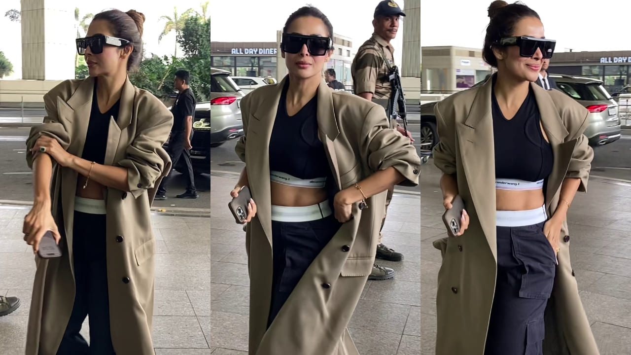 Malaika Arora elevates her athleisure airport look with a trench coat and Celine sunglasses. PS: Bablu