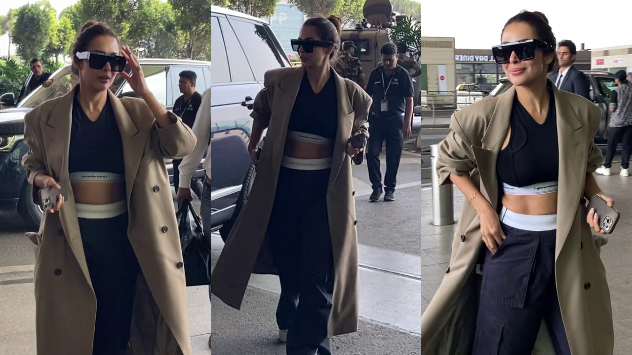 Malaika Arora elevates her athleisure airport look with a trench coat and Celine sunglasses. PS: Bablu