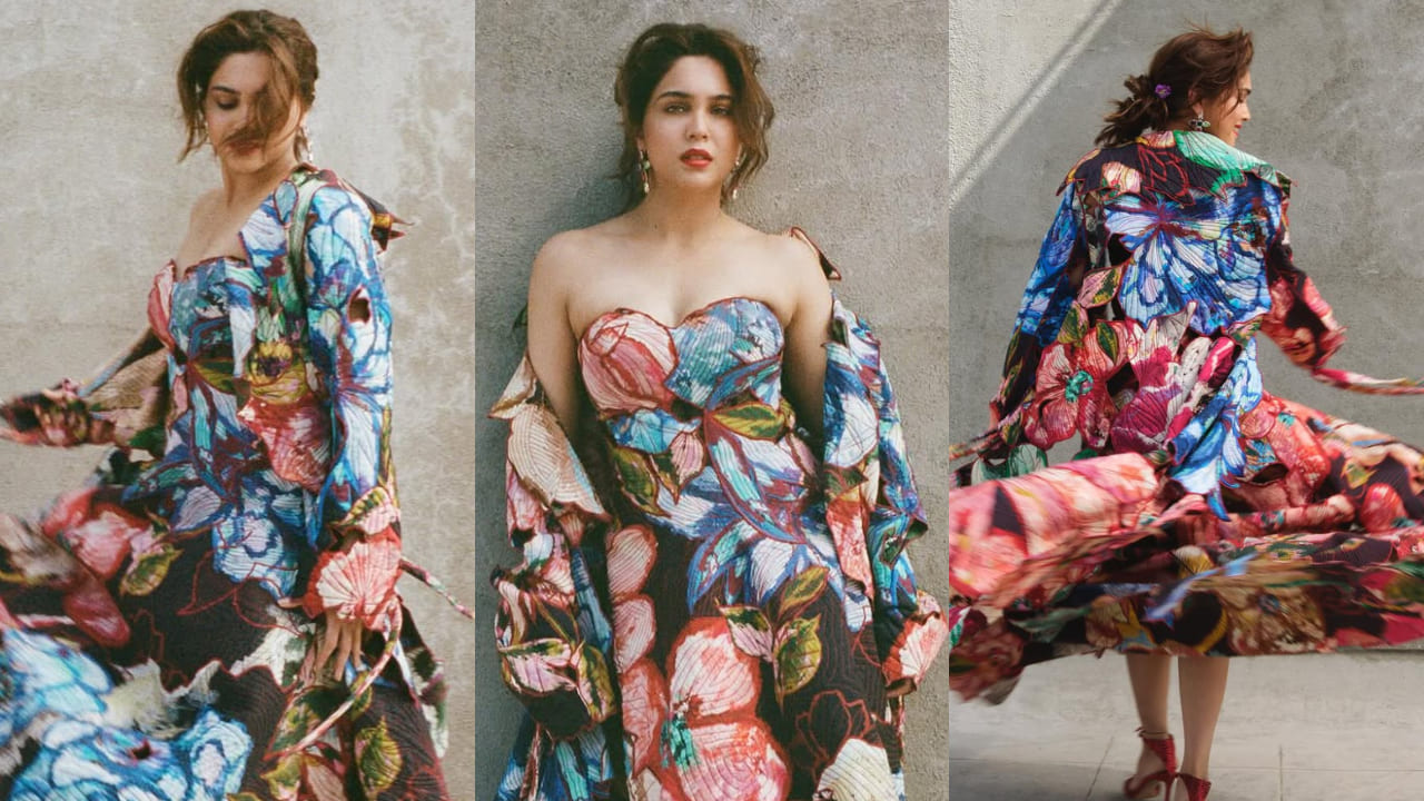 Sharvari is the Cheri-Cheri lady in floral gown and matching coat worth Rs 79,000. PC: rid burman