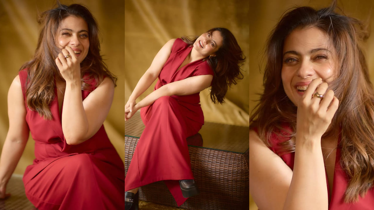 ‘Rang De Tu Mohe Gerua’—Kajol’s red maxi dress look with black loafers is pure magic. PC: Ajay Kadam
