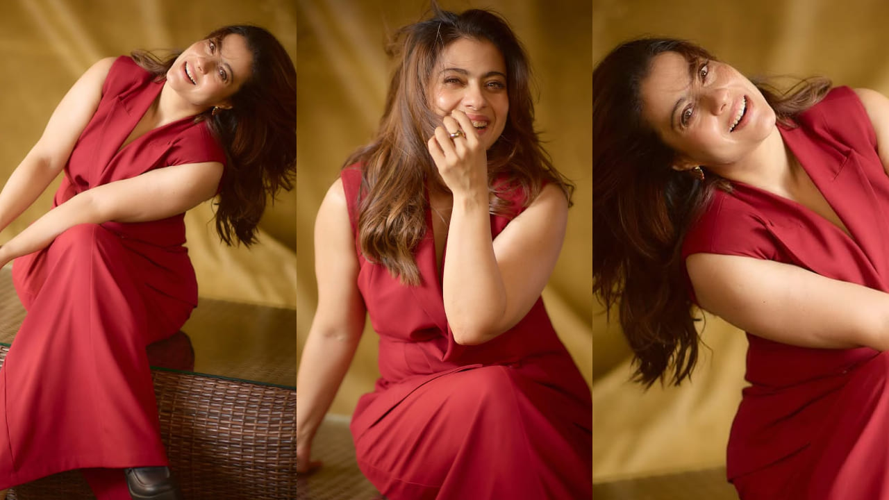 ‘Rang De Tu Mohe Gerua’—Kajol’s red maxi dress look with black loafers is pure magic. PC: Ajay Kadam