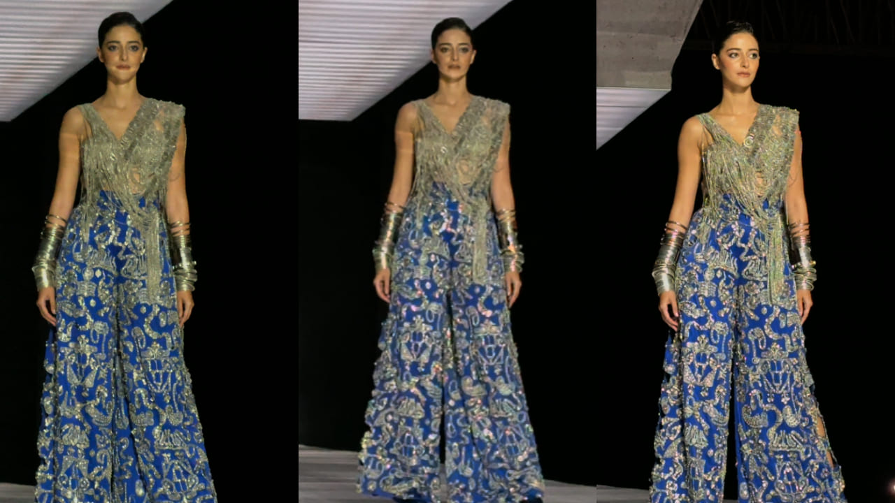 Ananya Panday's tribal-meet-aesthetic moment in Anamika Khanna's palazzo pants and metallic embellished blouse is worth taking a bow for