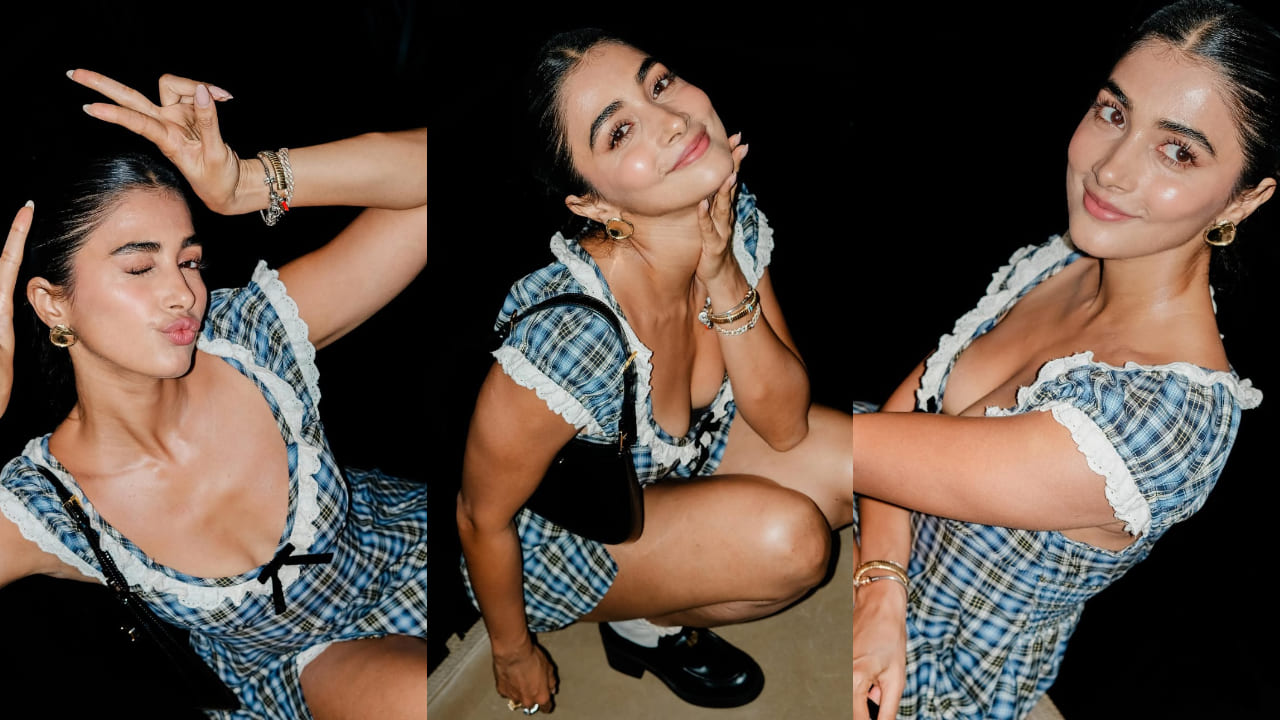 Pooja Hegde pairs Rs 3,19,000 Prada bag with summer-perfect Gingham mini dress. PC: Pooja Hegde IG 