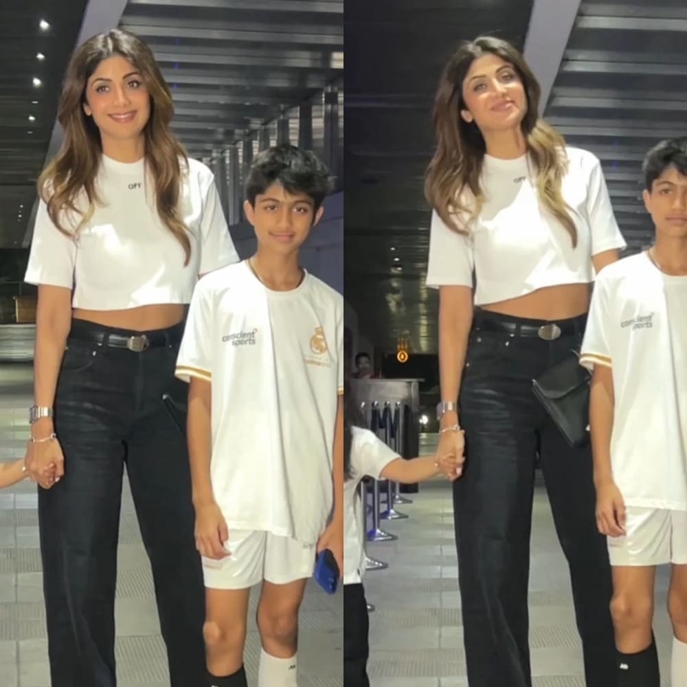 Shilpa Shetty’s crop top and black jeans look with poppin’ pink footwear proves she has...