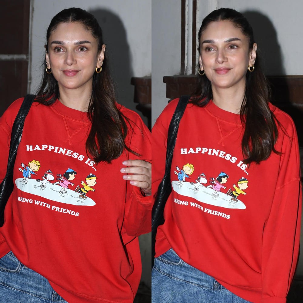Aditi Rao Hydari exudes COLLEGE GIRL charm in oversized sweatshirt and miniskirt, servi...