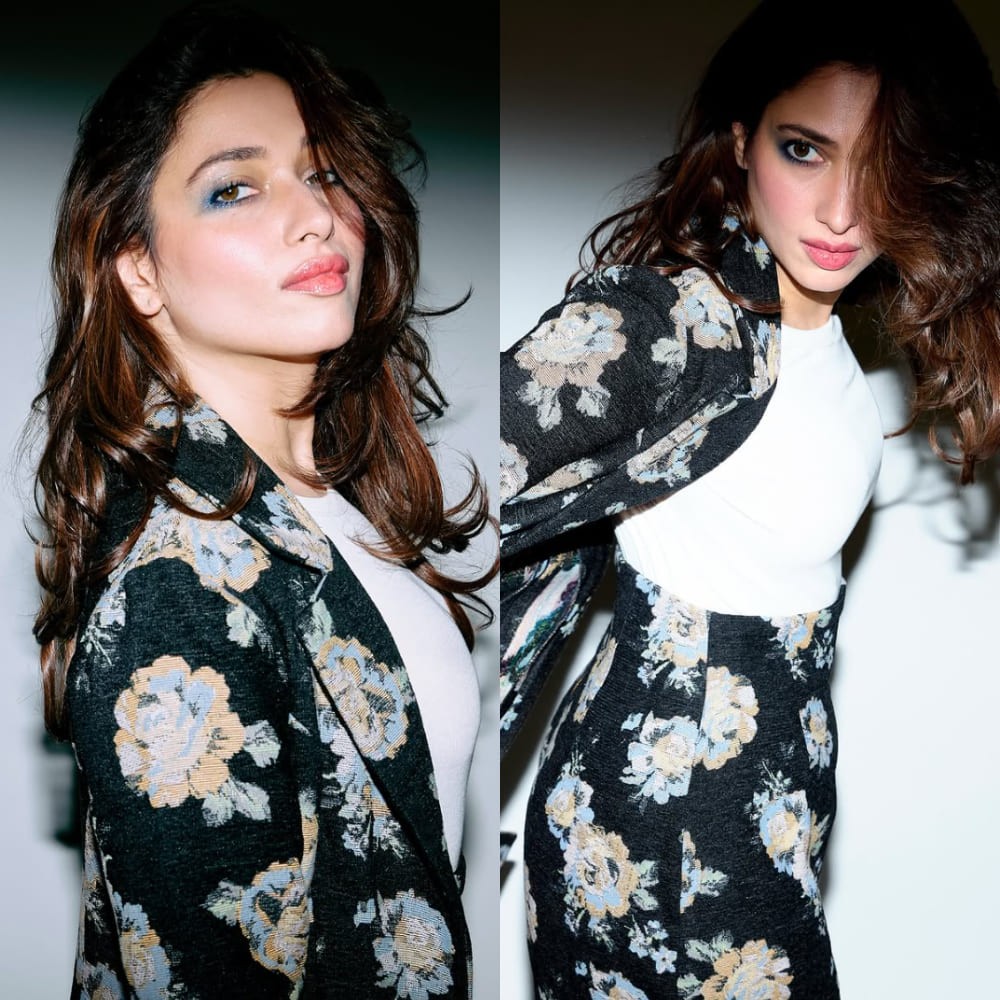 Tamannaah Bhatia is wrapped in petals with Rs 7,000 calf-length black skirt and mesmeri...