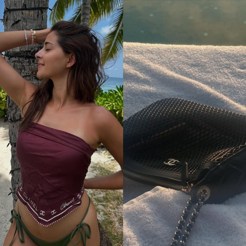 Ananya Panday enjoys tropical bliss in scarf top and bikini bottom, flaunts Chanel bag ...
