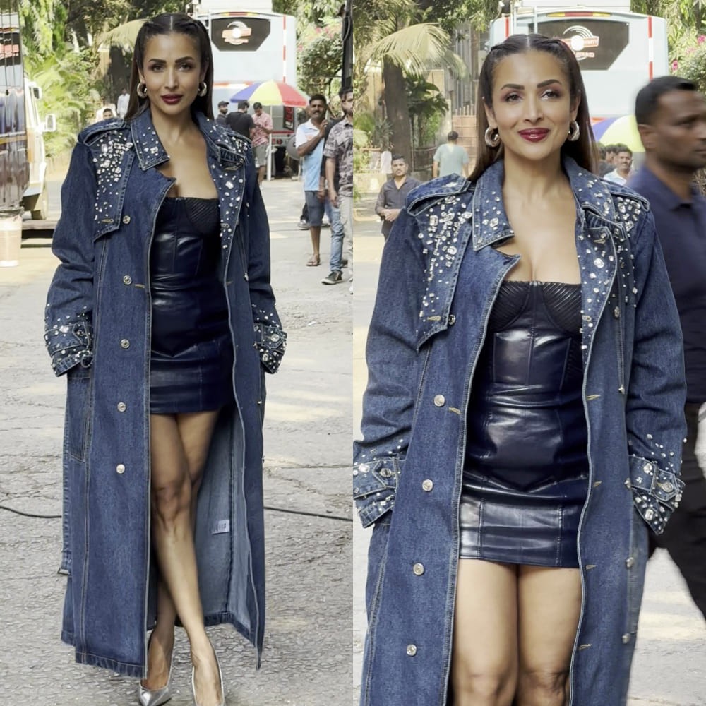 Malaika Arora builds a bold contrast with latex mini and glass-studded denim coat in her latest fashion switch-up Malaika Arora builds a bold contrast with latex mini and glass-studded denim coat in her latest fashion switch-up