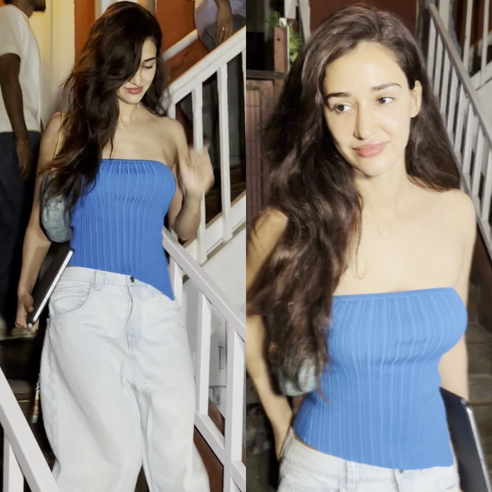 Disha Patani serves Friday work-and-play look in tube top and oversized denim jeans with LV bag 