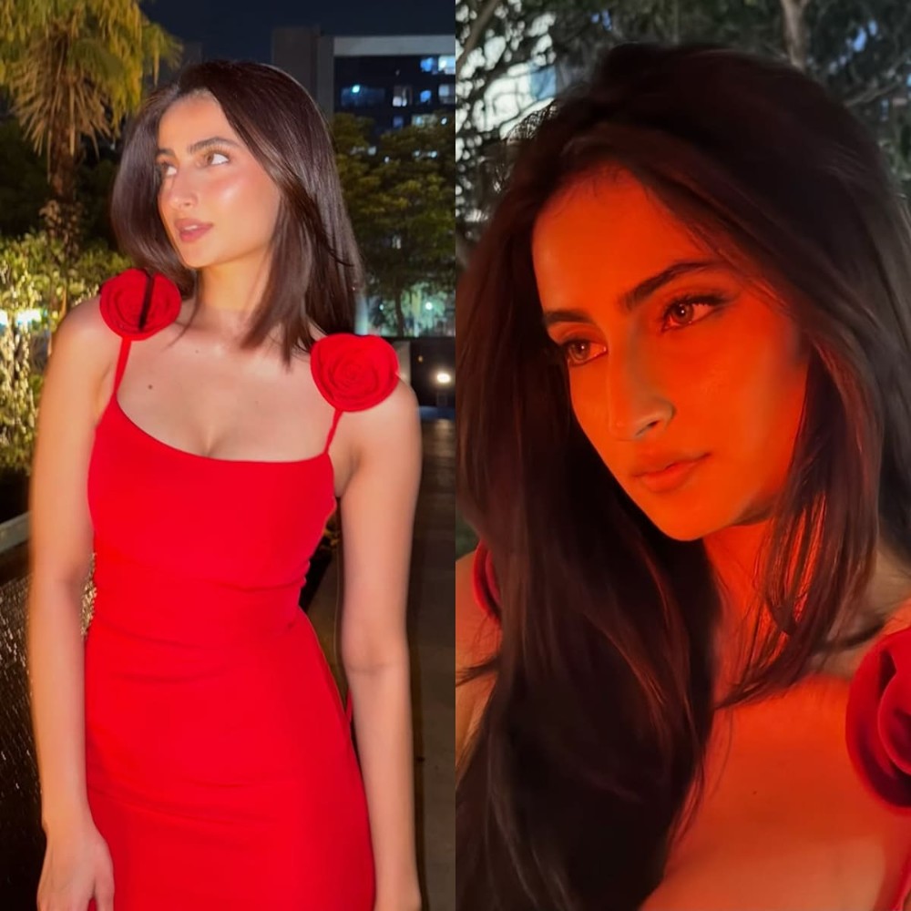 Palak Tiwari’s red-hot midi dress features rose detailings and comes with a price tag of Rs 63,870 