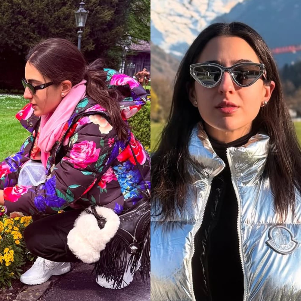 Sara Ali Khan’s 2 quirky floral and silver winter jackets are all you need for best photos on your Swiss vacation
