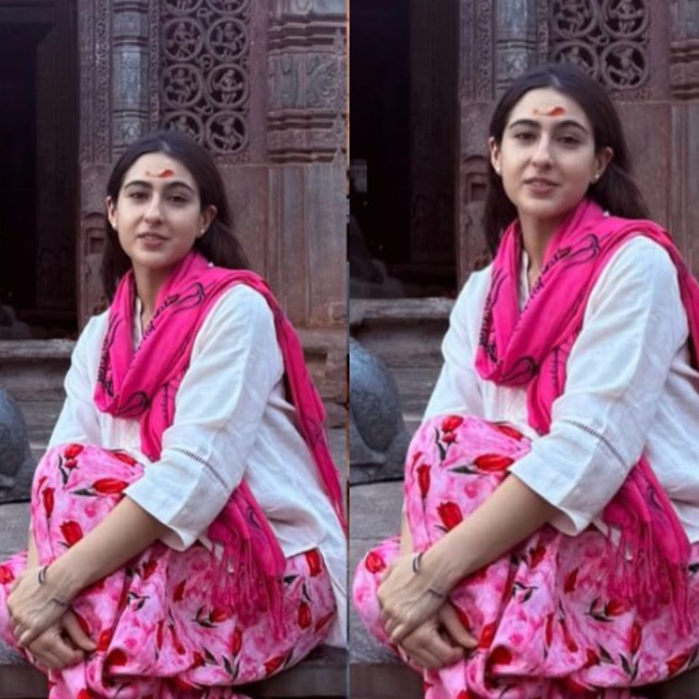 Sara Ali Khan sticks to less is more approach in no-makeup look and short white kurti as she visits Chandramouleshwara Temple