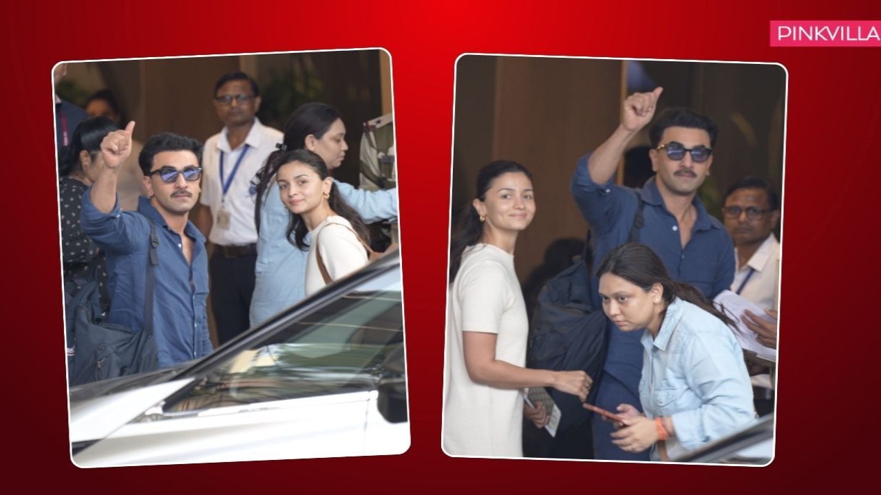 Alia Bhatt wears slit-cut dress with husband Ranbir Kapoor in blue co-ords at Mumbai ai...