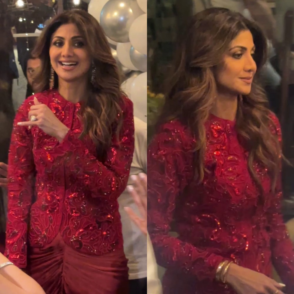 Shilpa Shetty is red hot beauty in Rs 75,000 red embellished jacket and slit dhoti skirt; it can be your perfect Sangeet outfit 