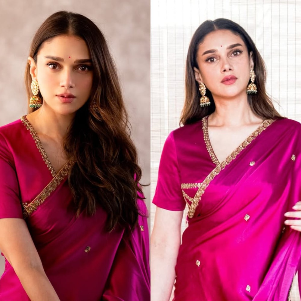   Aditi Rao Hydari exudes 'Gulabi saadi aani laali laal-laal' vibes in her Rs 96,800 Raw Mango saree—it’s a fusion of three colors