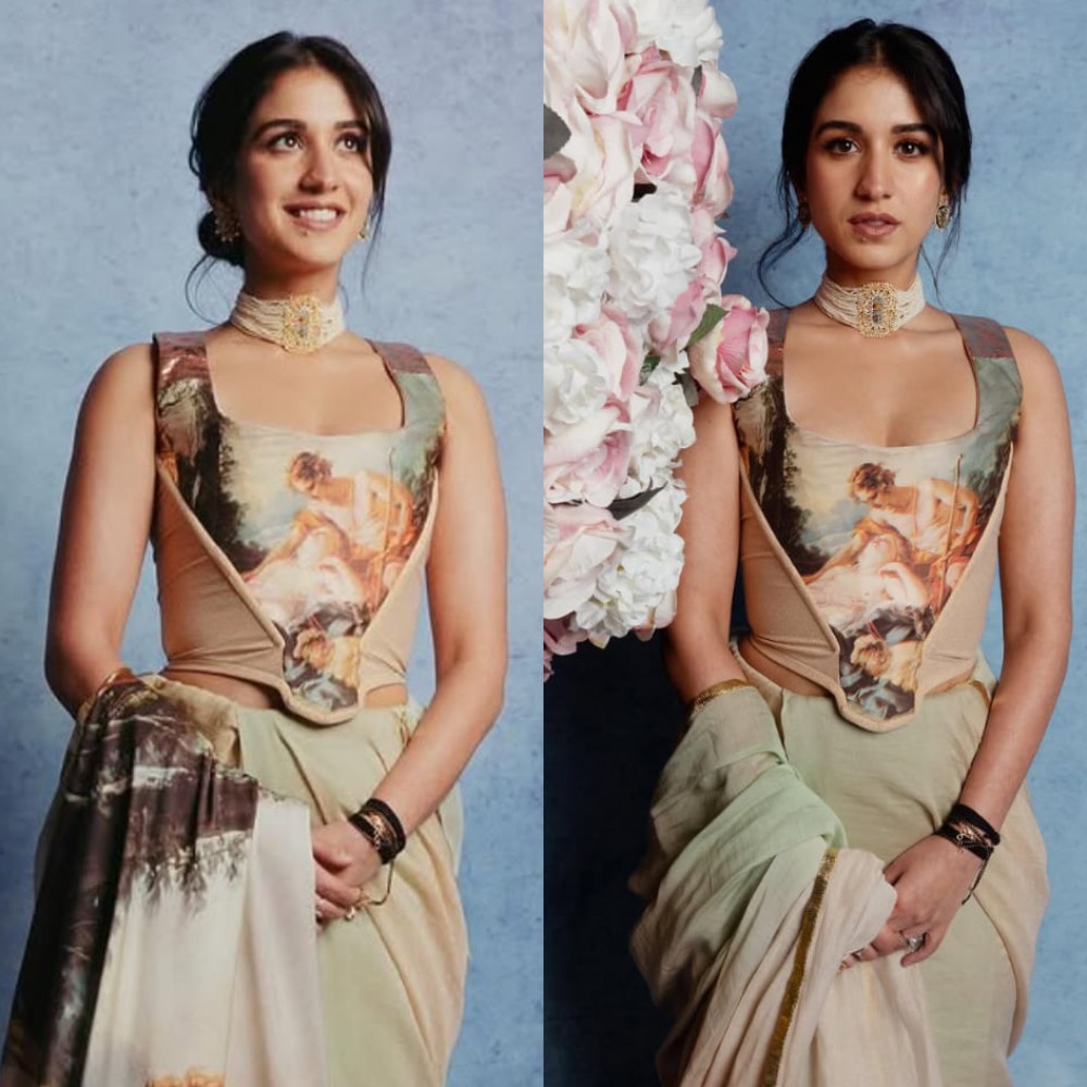 Radhika Merchant steps straight out of vintage era in her corset top and custom Chander...