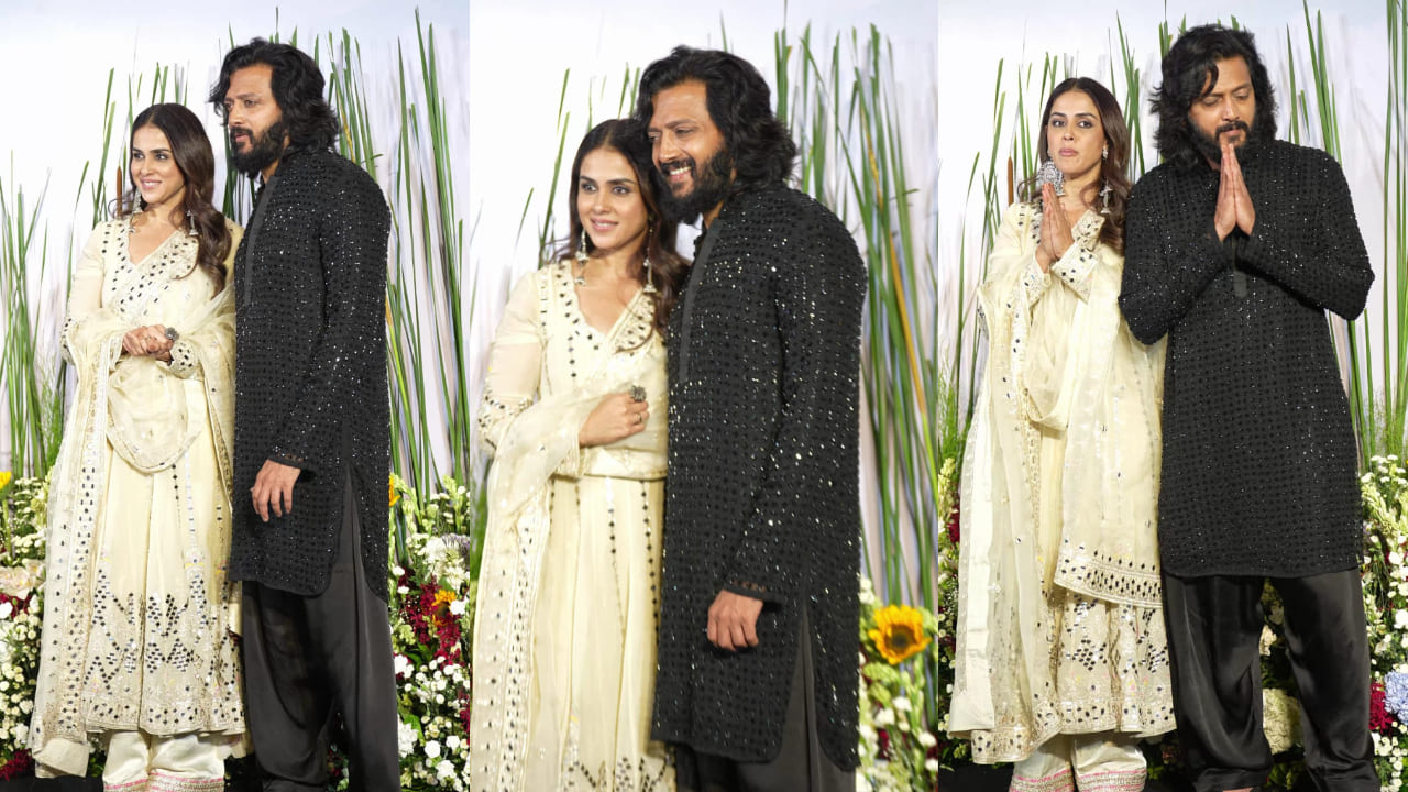 Genelia and Riteish Deshmukh are nothing less than 'Eid ka Chaand' in ivory anarkali and black sherwani at Arpita Khan's party