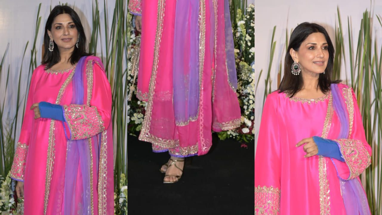 Sonali Bendre walks into Arpita Khan's Eid party looking stunning in traditional pink dress but those Jimmy Choo mules were killer addition