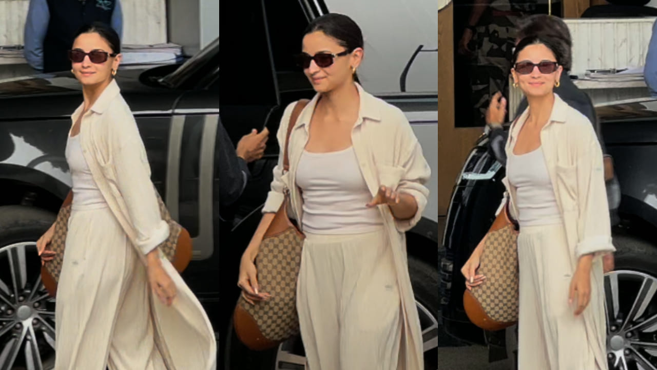 Alia Bhatt styles Rs 3,80,890 Gucci bag with monochrome outfit for a relaxed yet luxe look at Mumbai airport  