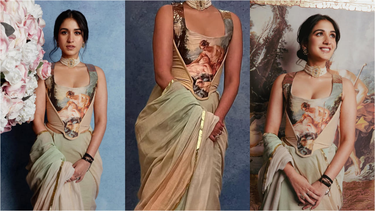 Radhika Merchant steps straight out of vintage era in her corset top and custom Chanderi saree at Vivienne Westwood fashion show