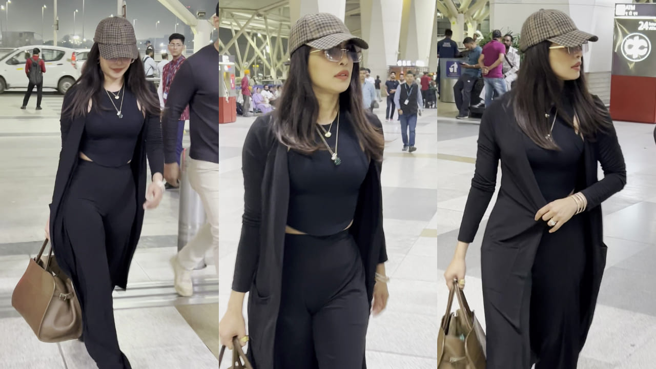 Priyanka Chopra’s straight-off-the-plane outfit featured this practical travel bag worth Rs 5,86,000. PC: APH Images 