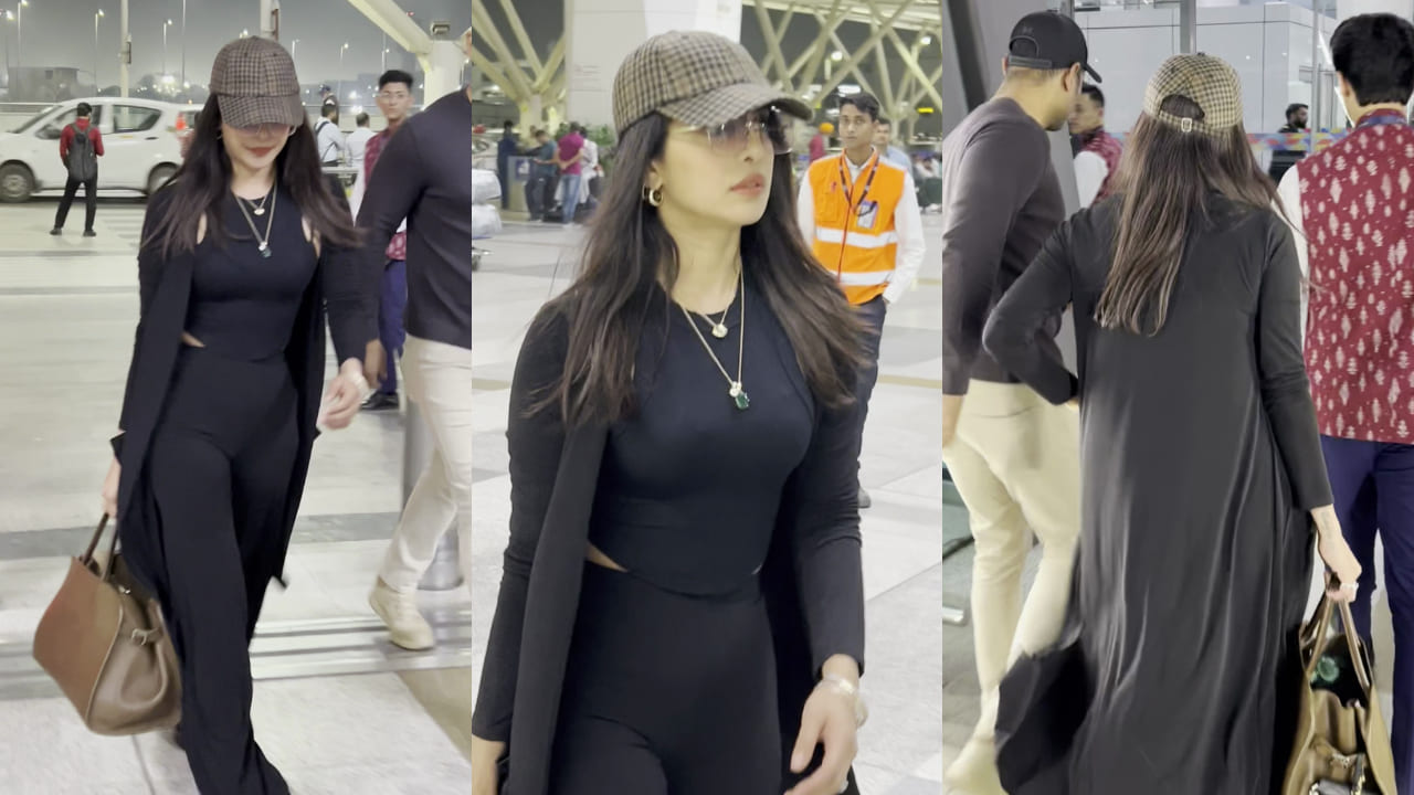 Priyanka Chopra’s straight-off-the-plane outfit featured this practical travel bag worth Rs 5,86,000. PC: APH Images 