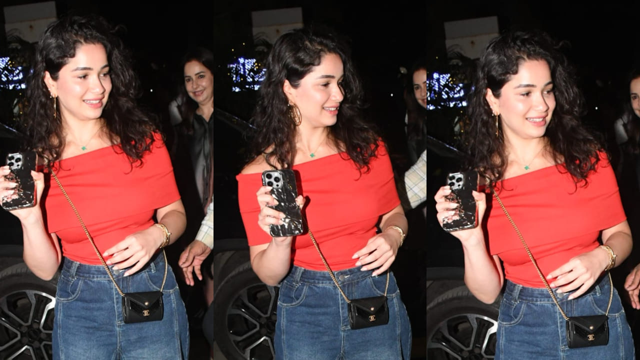 Sara Tendulkar flaunts her pocket-sized black Chanel bag with an off-shoulder red top at a family outing