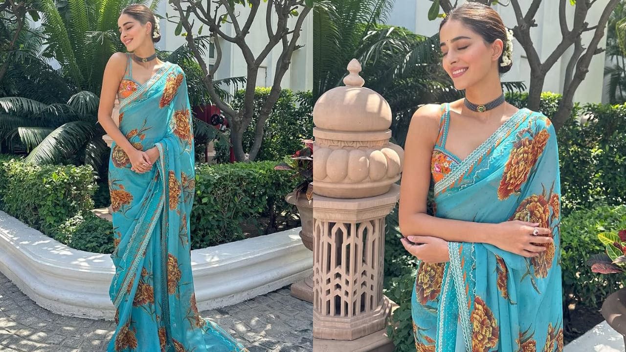 Ananya Panday makes blue the new hot trend with her dreamy saree look for Kesari 2 promotions