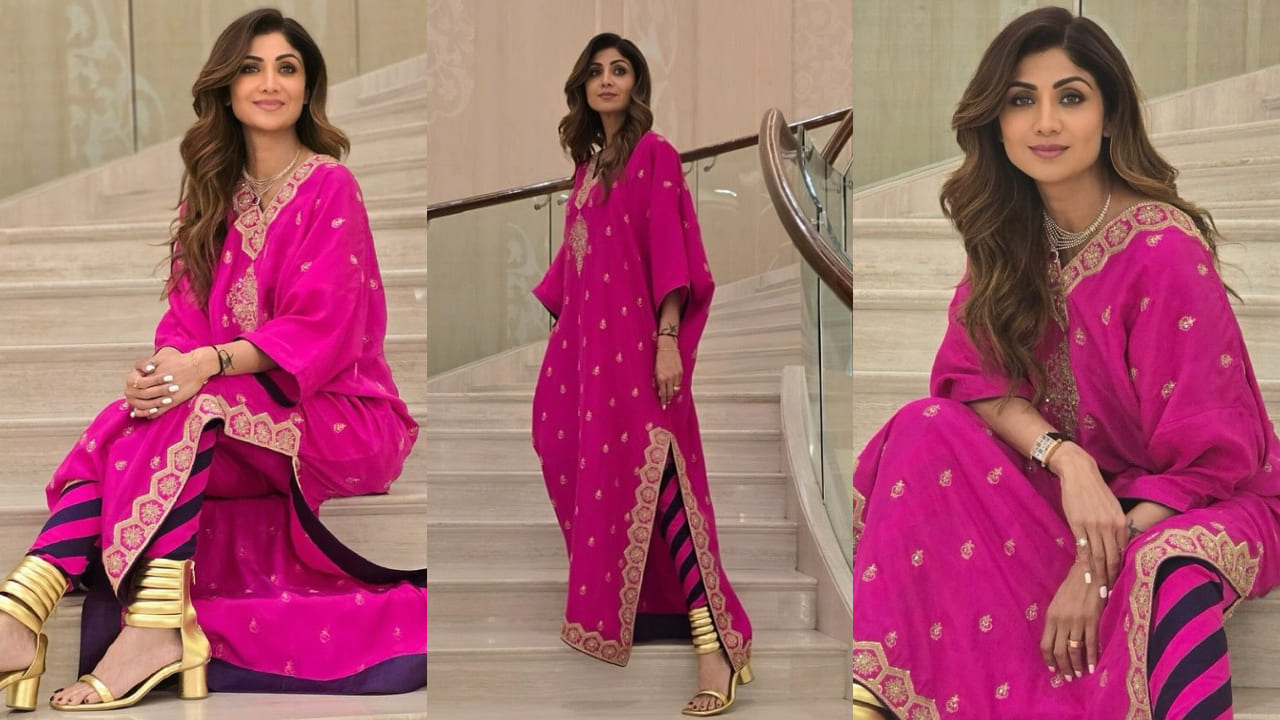 Shilpa Shetty goes all Gulabi in Rs 57,500 Kaftan set with smokey eyes and extra drama