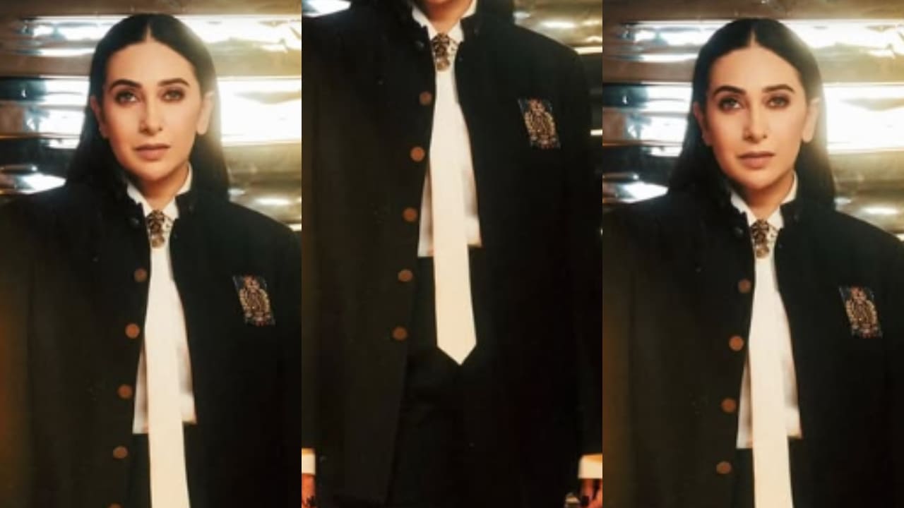If looks could kill: Karisma Kapoor in crisp white shirt and black blazer fit is perfect for ‘No-nonsense’ office vibe