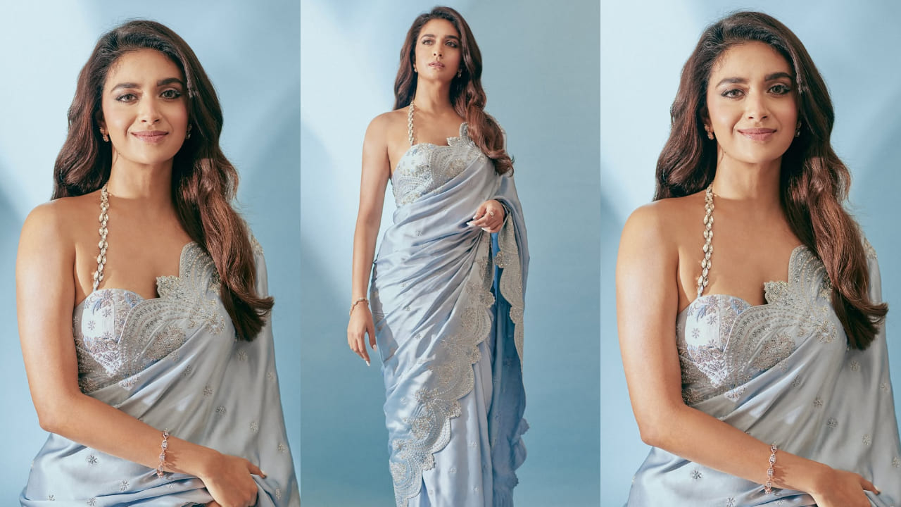 Keerthy Suresh's 3 hot saree blouse designs for 2025 brides. PC: Hunar Daga, Azmath, Tridev Sudevan
