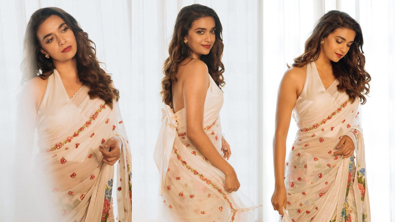 Keerthy Suresh's 3 hot saree blouse designs for 2025 brides. PC: Hunar Daga, Azmath, Tridev Sudevan