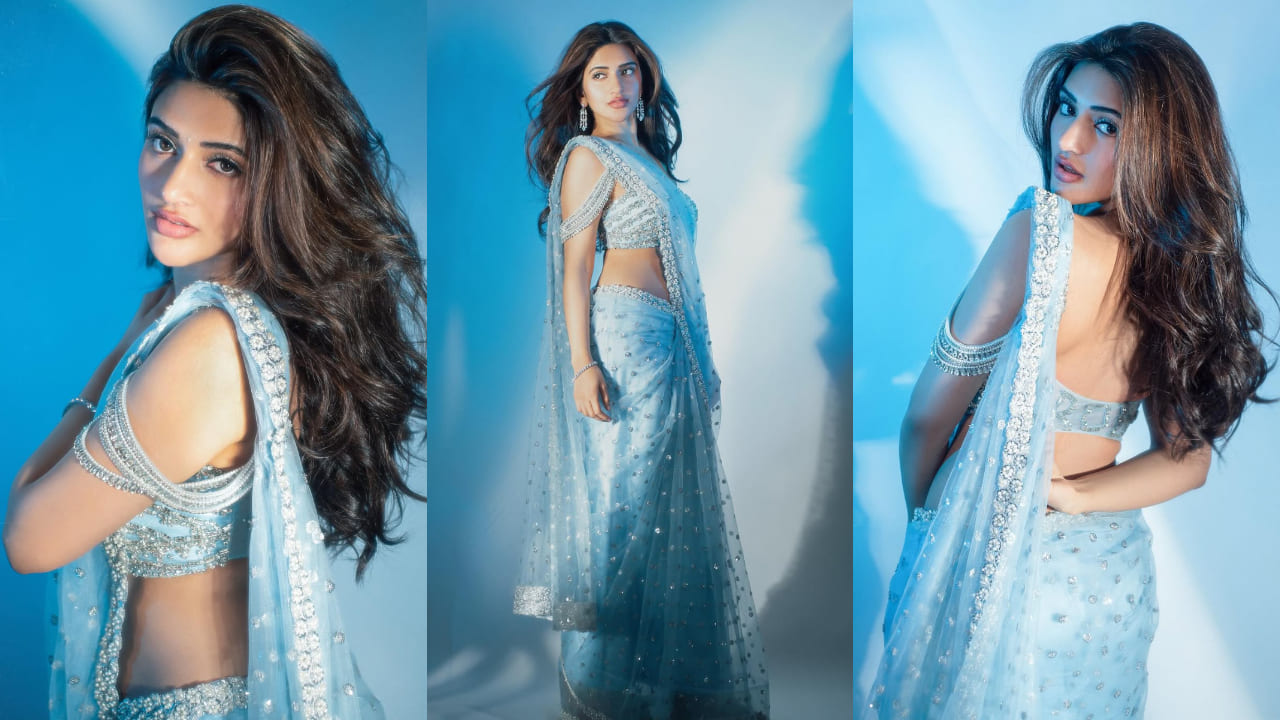 3 B-town actresses who exuded desi Elsa vibes in dreamy ice-blue saree looks: Janhvi Kapoor, Sreeleela, and Khushi Kapoor. PC: Vaishnav Praveen, Sheldon Santos, Sreeleela IG 