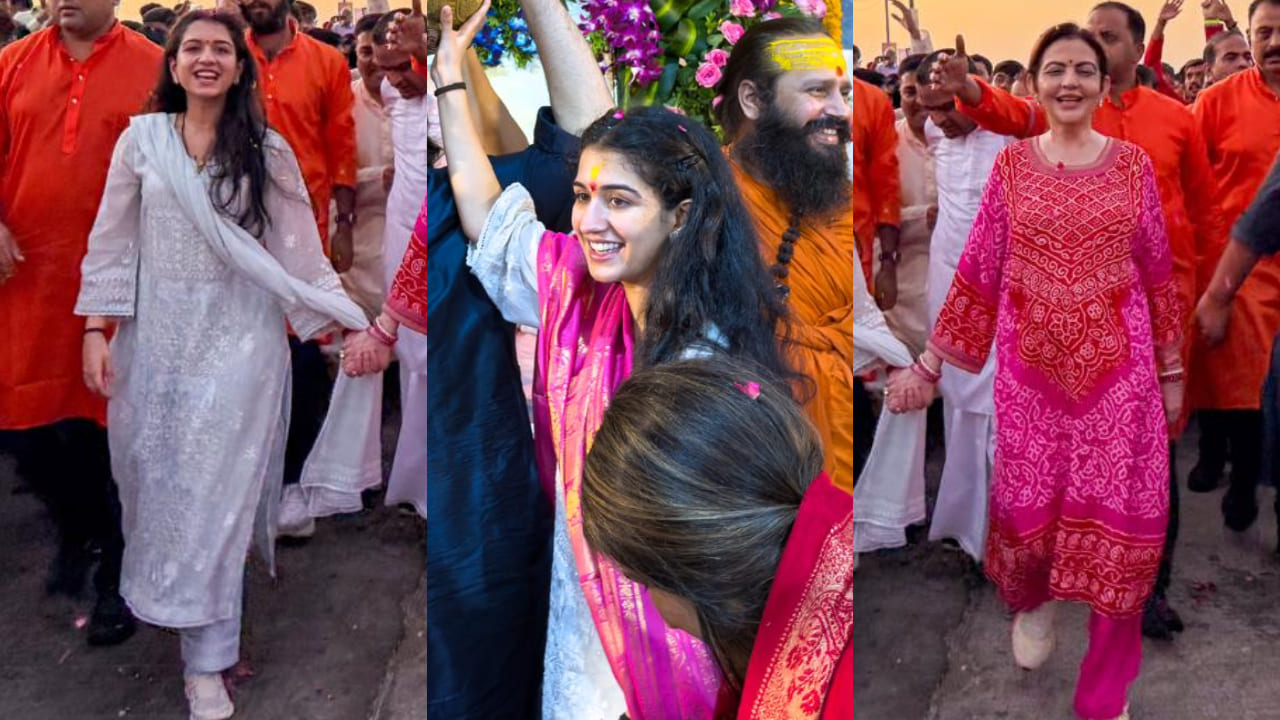 Radhika Merchant and Nita Ambani serve Saas-Bahu fashion goals in Bandhani and Chikankari suits to celebrate Ram Navami. PC: Pinkvilla