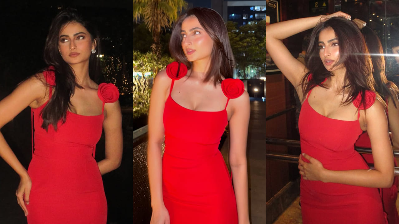 Palak Tiwari’s red-hot midi dress features rose detailings and comes with a price tag of Rs 63,870 