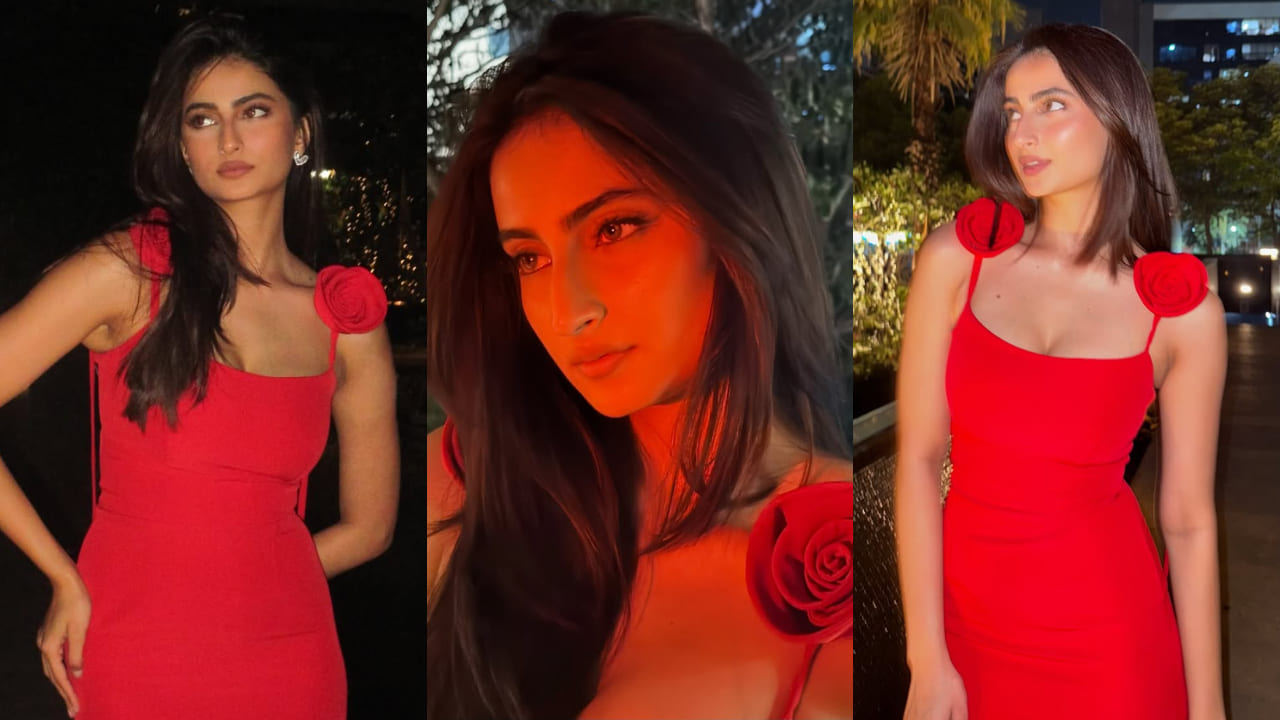 Palak Tiwari’s red-hot midi dress features rose detailings and comes with a price tag of Rs 63,870 