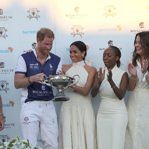 Prince Harry, Meghan Markle, and Dr. Sophie Chandauka (Getty Images)