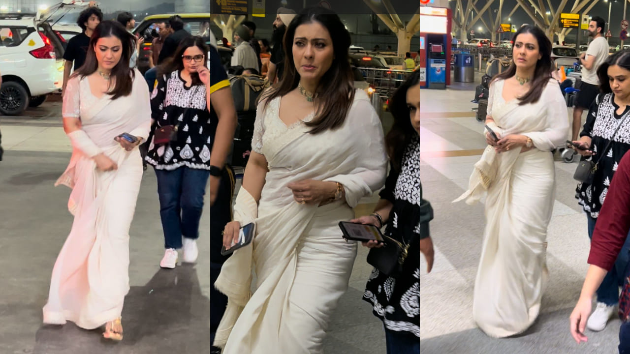 Kajol wears saree at airport and serves elegant Anjali vibes from Kuch Kuch Hota Hai 
