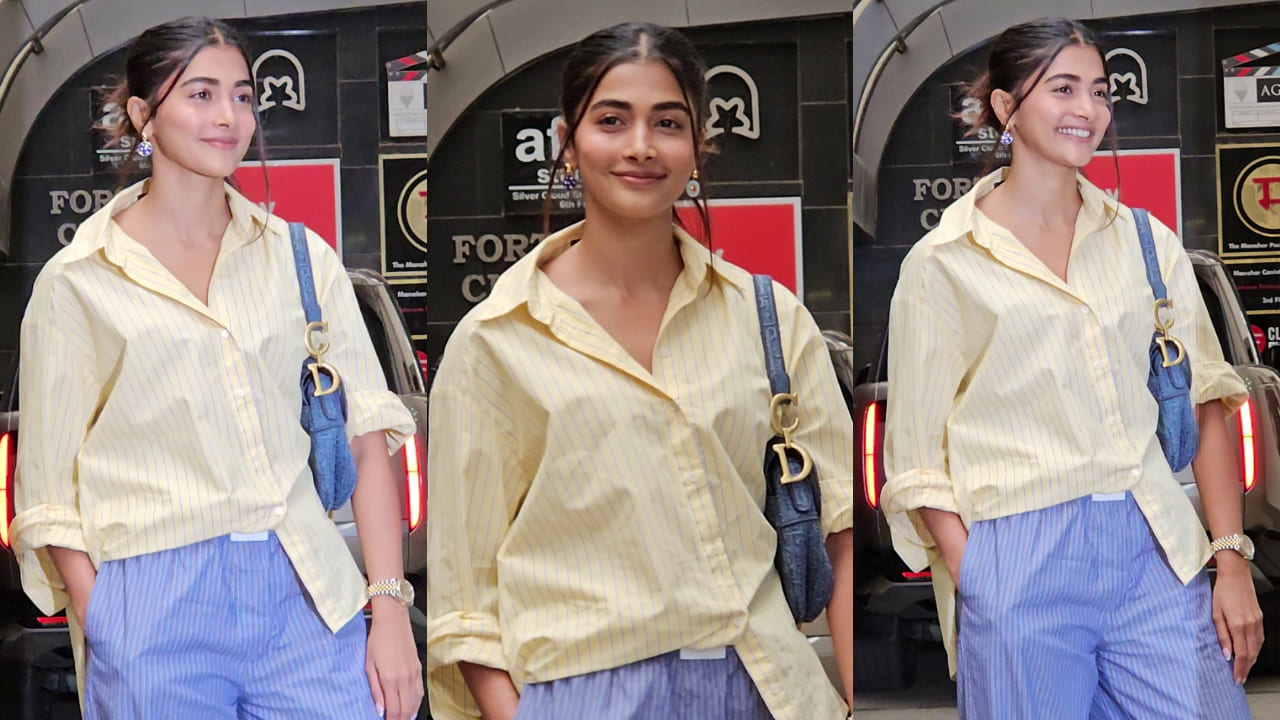 Pooja Hegde pairs mismatched earrings with grandpa pants, serving quirky-cool aesthetic. PC: Pooja Hegde