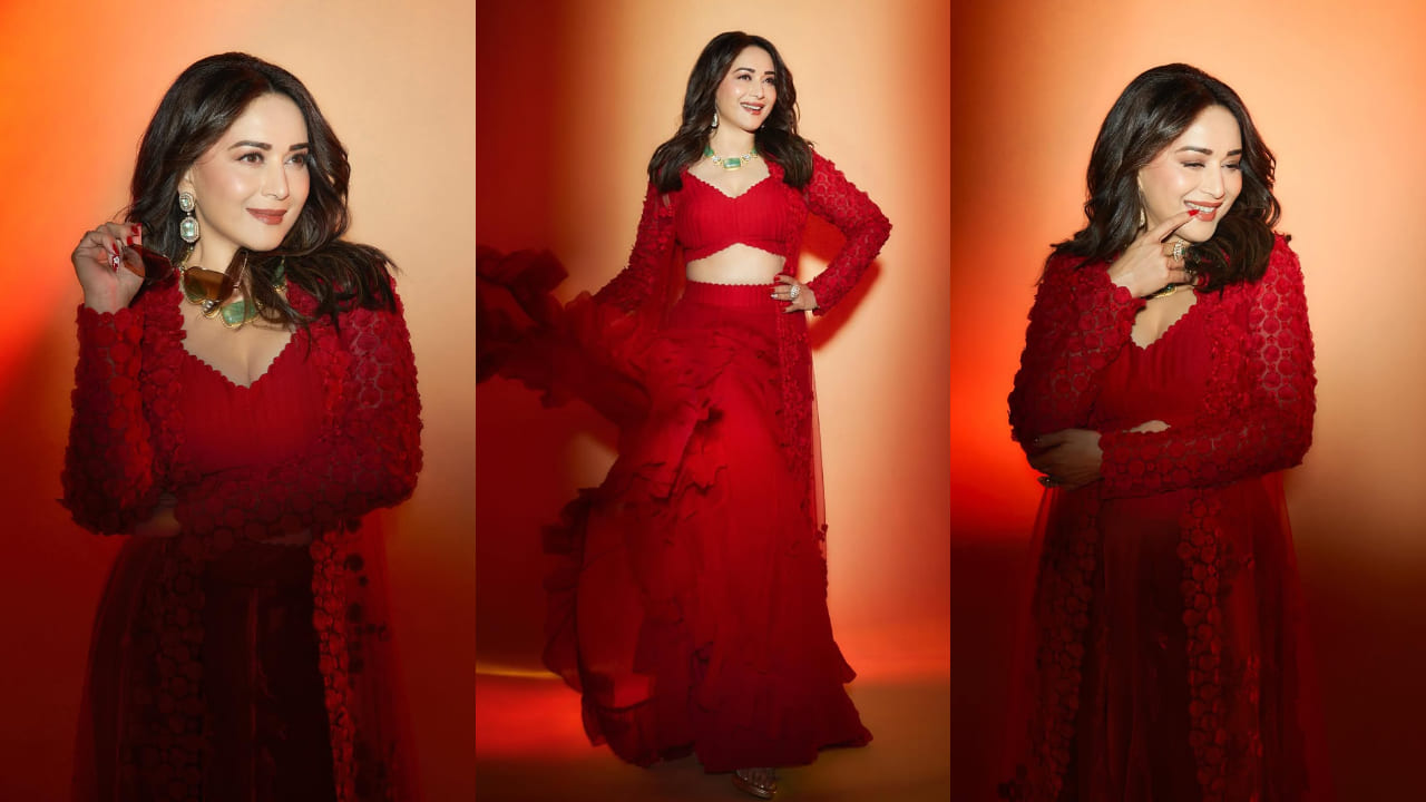 5 best Indo-Western outfits ft Madhuri Dixit to revamp your 2025 wedding ethnic wardrobe. PC: Visual Affairs, Tridev Sudevan, Madhuri Dixit IG