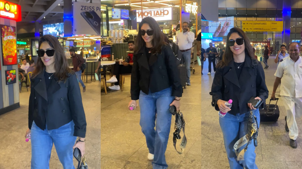 Mrunal Thakur’s casual look in black trench coat paired with Rs 3,40,000 Dior bag is perfect for quick travel
