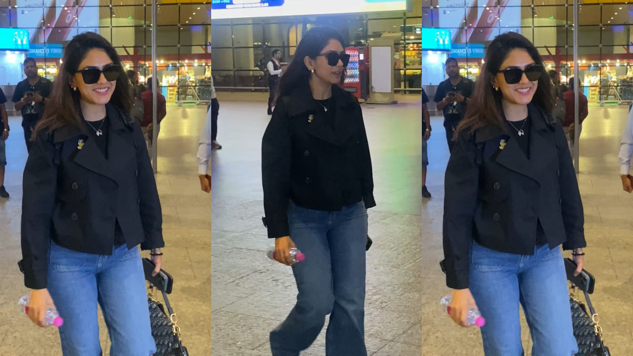 Mrunal Thakur’s casual look in black trench coat paired with Rs 3,40,000 Dior bag is perfect for quick travel