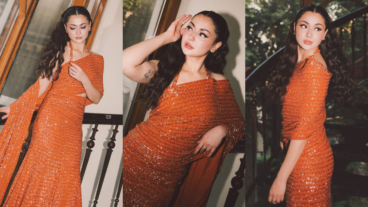 Hania Aamir triggers new trend in halter neck blouse and bedazzled saree worth Rs 3,85,000 by Arpita Mehta. PC: Zunaish Shaikh