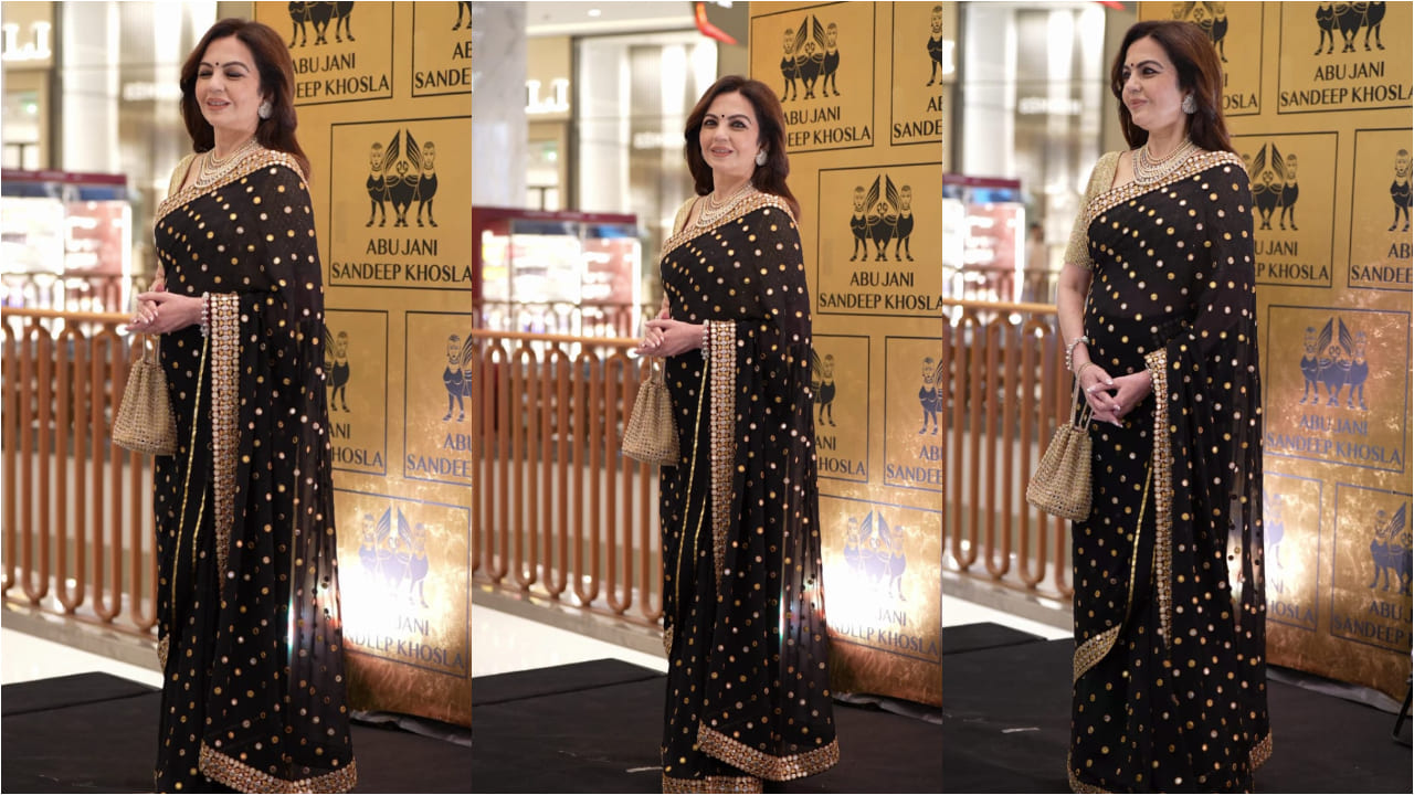 Nita Ambani looks as elegant as ever in black and gold saree at Abu Jani Sandeep Khosla