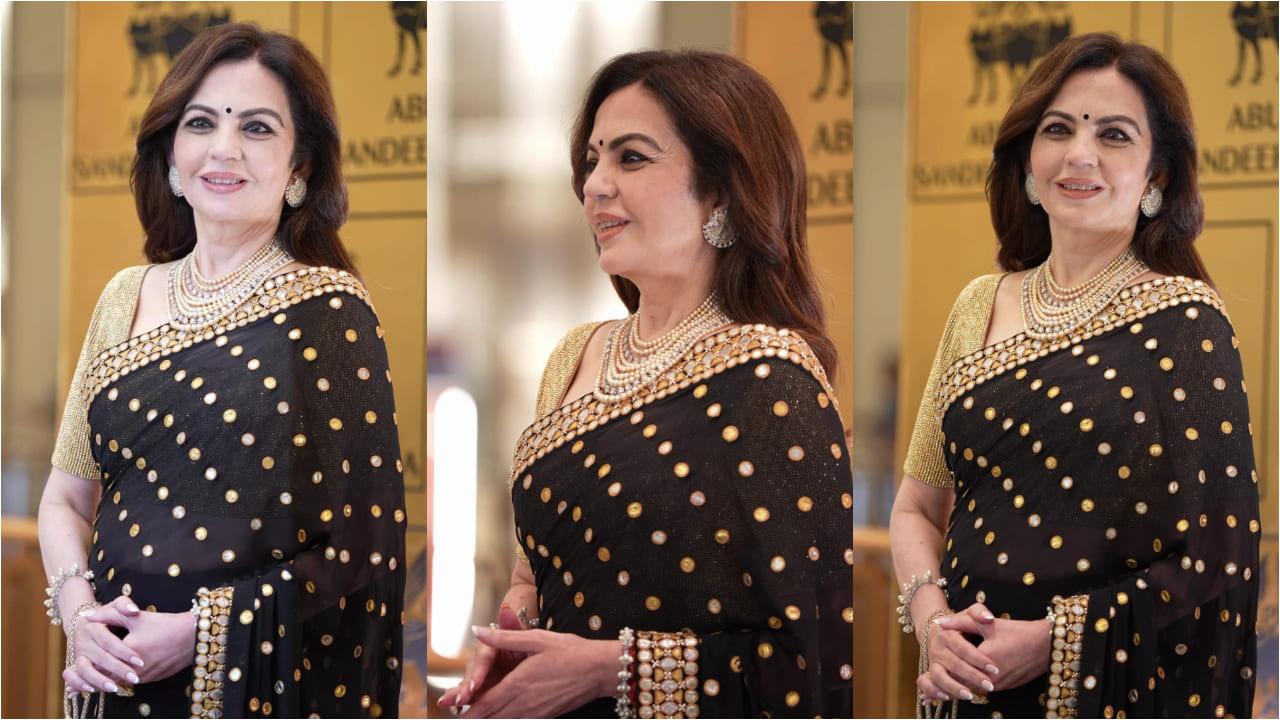 Nita Ambani looks as elegant as ever in black and gold saree at Abu Jani Sandeep Khosla
